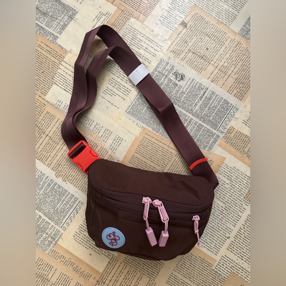 Baboon To The Moon Hip Pack Brown Crossbody Bag with Pink Accents - Picture 2 of 10